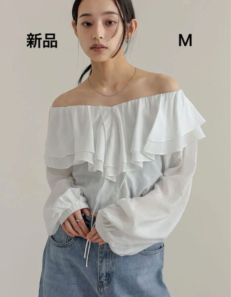 ドライタッチコットンブレンド2WAYフリルブラウス アイボリー M