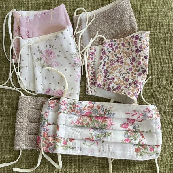 ハンドメイド マスク 花柄 無地 7枚セット