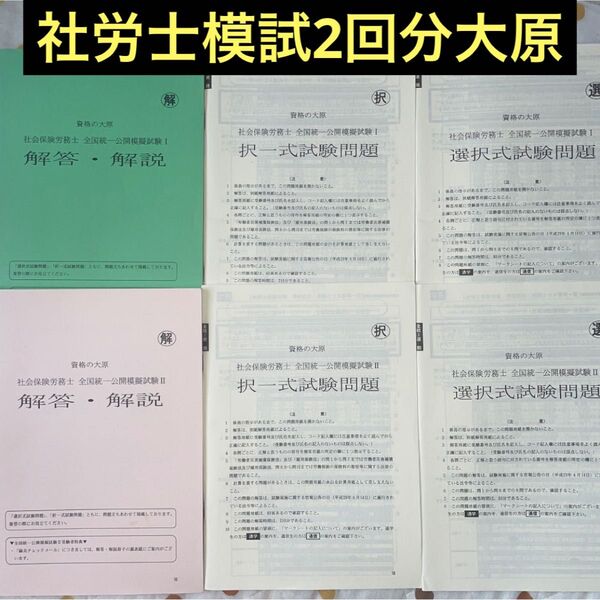 大原社会保険労務士全国統一模擬試験2回分(ⅠとⅡ)