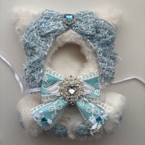 ぬいぐるみ 服 ぬい服 ねこ 猫耳 猫 10cm 11cm 12cm ハンドメイド にじぱぺっと ツイード 水色 おすわり