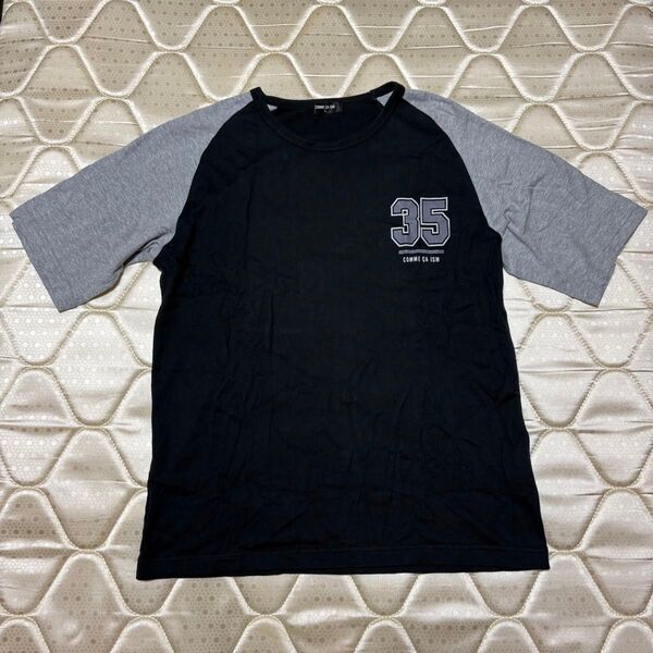 COMME CA ISM コムサイズム Tシャツ ブラック メンズ L ラグラン袖 半袖 35 プリント
