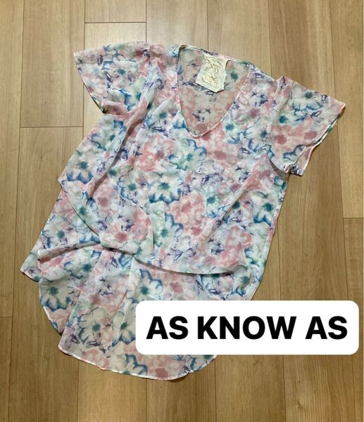 【美品】アズノウアズ 半袖シフォンブラウス 花柄 ピンク