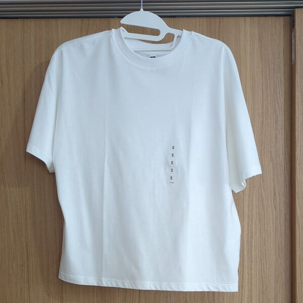 ユニクロ コットン リラックス Tシャツ 五分袖 白 クルーネック