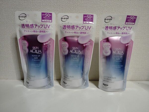 ロート製薬 スキンアクア トーンアップ UV エッセンス a ラベンダー 80g 3本