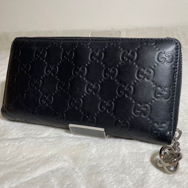 GUCCI グッチ 長財布 ラウンドファスナー グッチシマ GG柄 レザー ウォレット