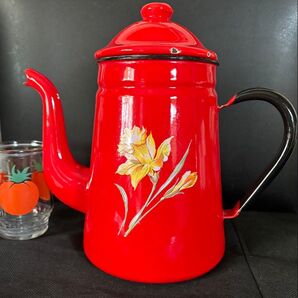 昭和レトロ ホーロー 赤いコーヒーポット おまけ付き