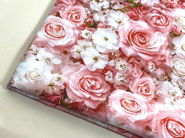 USAシーチング綿生地幅110cm×100cmピンク薔薇.1065
