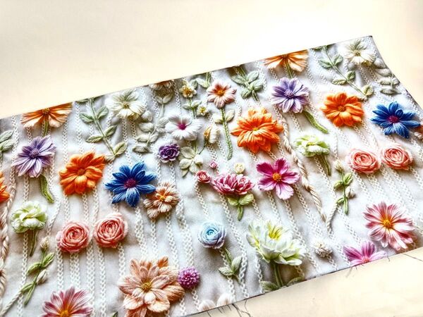 USAシーチング綿100%、生地幅110cm×100cm刺繍風プリント.2796