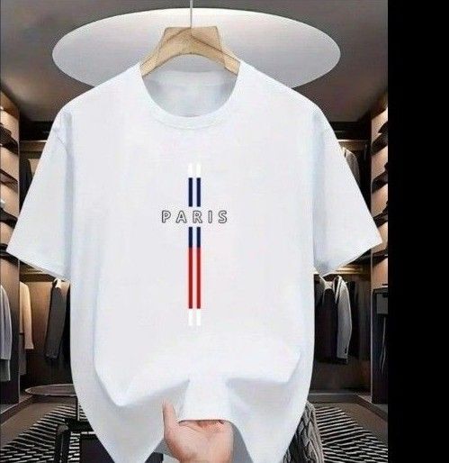 【訳あり】タグミスプリント Paris ロゴ メンズ半袖T シャツ ホワイト Lサイズ コットン100%