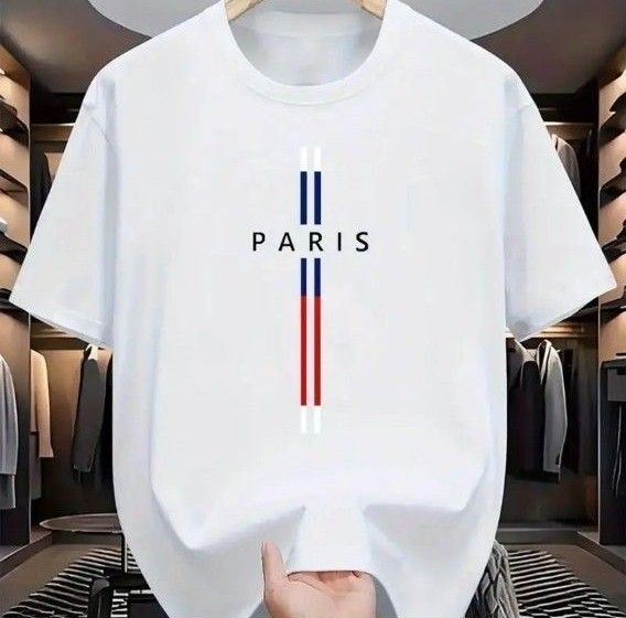 【新品】PARIS ロゴ メンズ半袖T シャツ ホワイト Lサイズ コットン100%