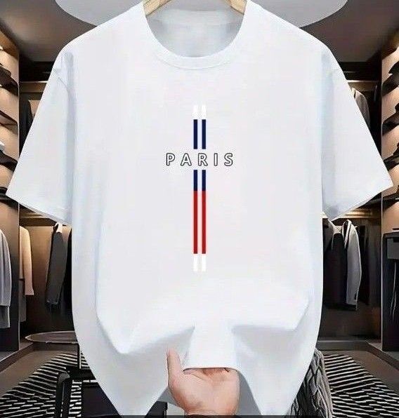 【新品】PARIS ロゴ メンズ半袖T シャツ ホワイト L サイズ コットン100%