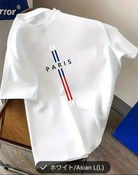 【新品】PARIS ロゴ メンズ半袖T シャツ ホワイト Lサイズ コットン100%