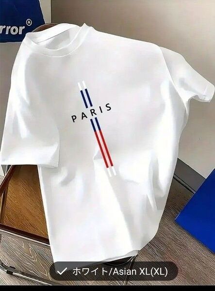 【新品】PARIS ロゴ メンズ半袖T シャツ ホワイト XL サイズ コットン100%