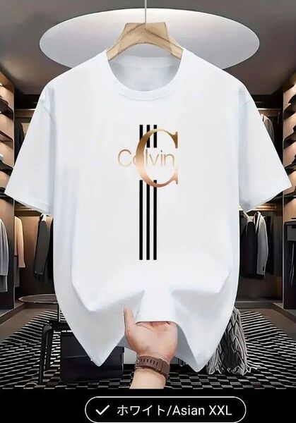 【新品】Calvin ロゴ メンズ半袖T シャツ ホワイト XXL サイズ コットン100%