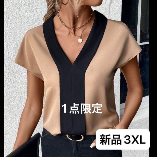 新品 レディース 半袖シャツ ベージュ 3XL 大きいサイズ 韓国風 ビッグシルエット 4L Vネック