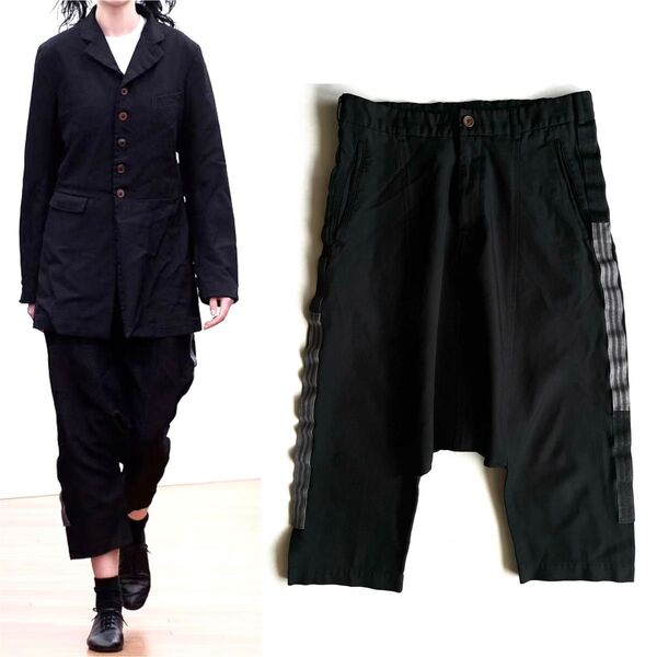 COMME des GARCONS コムデギャルソン コムコム ポリ縮 サイドライン サルエルパンツ ブラック S