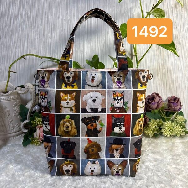 手提げバッグ★ハンドメイドミニドットバック★1492犬の画像