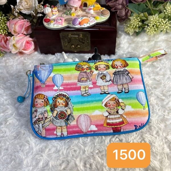 母子手帳型ハンドメイドフラットポーチ★通帳・手帳・多目的ポーチ★トマトガールシリーズ★1500