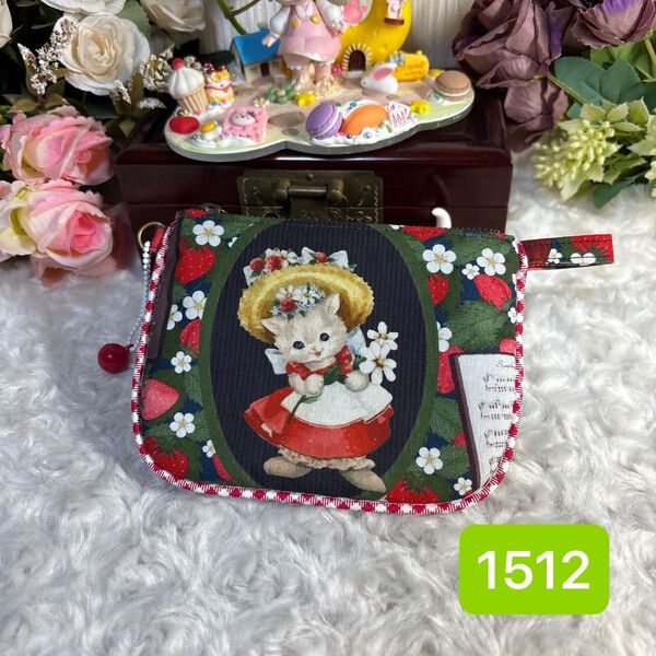 カード名刺ケース★小物小銭入れハンドメイドポーチ★レトロ調猫ミュージック★1512