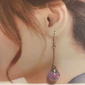 ハンドメイド ガラス玉ピアス パープル