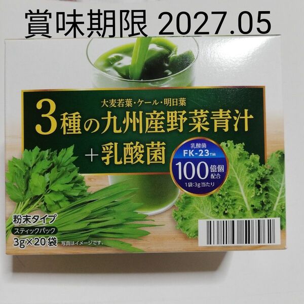3種の九州産野菜青汁+乳酸菌 1箱 3g×20袋 大麦若葉 ケール 明日葉 粉末タイプ スティック 1袋に乳酸菌100億個配合