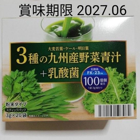 3種の九州産野菜青汁+乳酸菌 1箱 3g×20袋 大麦若葉 ケール 明日葉 粉末タイプ スティック 1袋に乳酸菌100億個配合