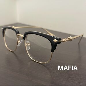 サーモントメガネ 伊達メガネ クリアレンズ ゴールド装飾 ブラック クロス 眼鏡 男性 ウェリントン型 眼鏡フレーム サングラス