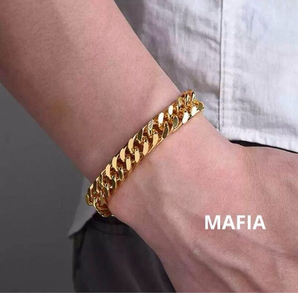 18k ゴールド 喜平ブレスレット マイアミチェーン ヒップホップ ブリンブリン ラグジュアリー リッチ ステンレス 21㎝