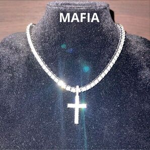 シルバー クロステニスチェーン ネックレス iced out 十字架 グリッター ラッパー ヒップホップ アヴァランチ