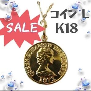コイン L 13mm K18 ネックレストップ 18K エリザベス 刻印 18金 コイントップ ペンダントトップ コインデザイン