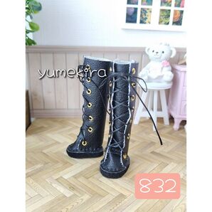 編み上げロングブーツ No.832 ブラック アイシードール、ネオブライス用 靴 シューズ ドール用 Doll