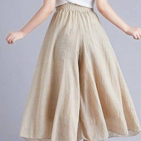リネン風ロングスカートパンツ ワイドパンツ 麻混 ガウチョパンツ ベージュ ガウチョ ロングキュロット