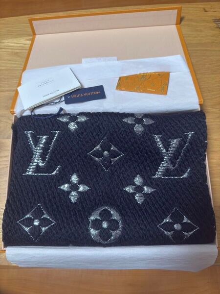 極美品 LOUIS VUITTON ルイヴィトン ロゴマニア マフラー ブラック