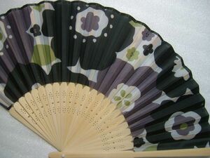  Northern Europe manner floral print fan black × gray 21cm