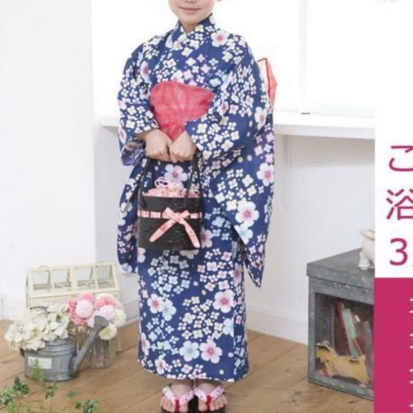新品!女の子 浴衣 花柄 100
