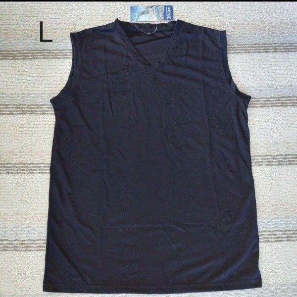 未使用 メンズ クールインナー 吸汗速乾 タンクトップ Vネック サーフシャツ Tシャツ L 周囲96~104cm 黒 ブラック