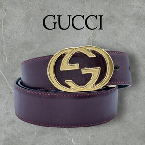 GUCCI グッチ ベルト インターロッキング ゴールド金具 レザー GGロゴ レザー ブラック ブラック系 ゴールド金具