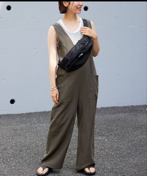 リネン混サロペ チャコールグレー 36 SLOBE IENA