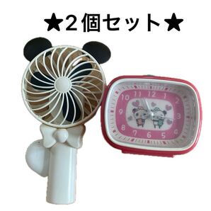 パンダちゃん 目覚まし時計 手動手持ち扇風機