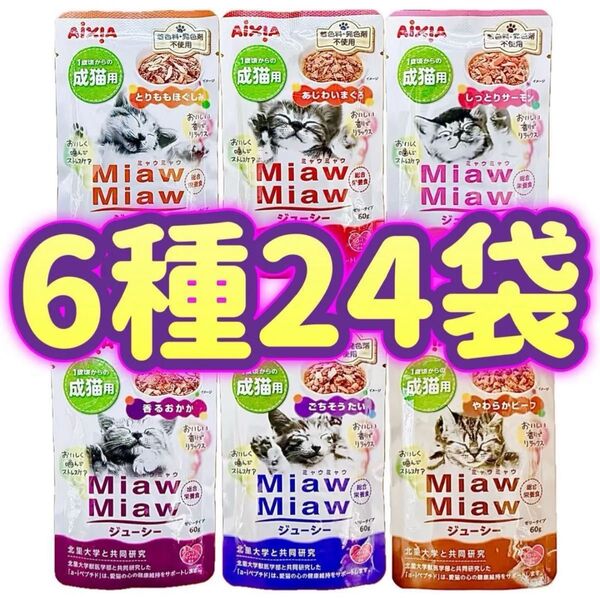 ミャウミャウ ジューシー キャットフード MiawMiaw 総合栄養食 パウチ アイシア 【6種24袋】
