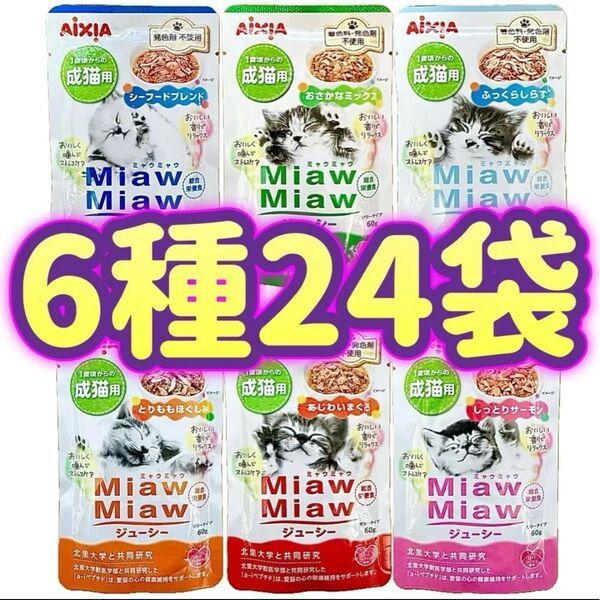ミャウミャウ ジューシー キャットフード MiawMiaw 総合栄養食 パウチ アイシア 【6種24袋】②