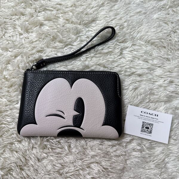 美品 DISNEY COACH コーナー ジップ ポーチ ミッキー ポーチ コインケース ブラック 小銭入れ パスケース