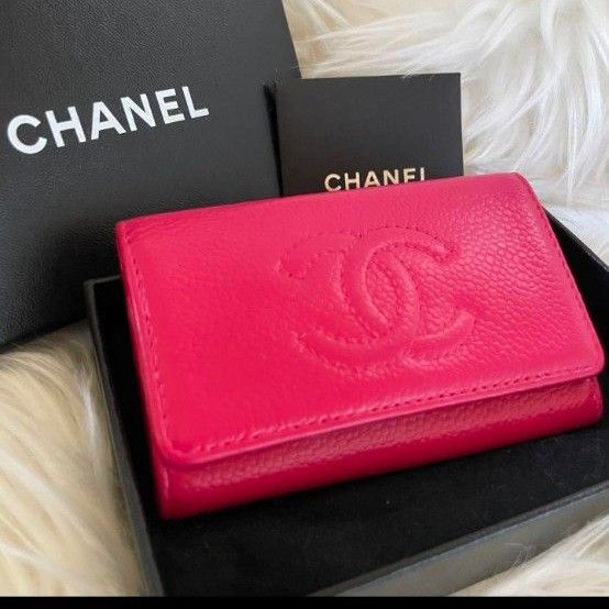 シャネル キーケース キャビアスキン ココマーク カード CHANEL ピンク