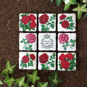 レンガ調タイル(ローズ 薔薇)デコパージュ ミニバラ 花柄 ローズ雑貨 ツルバラ キッチンタイル
