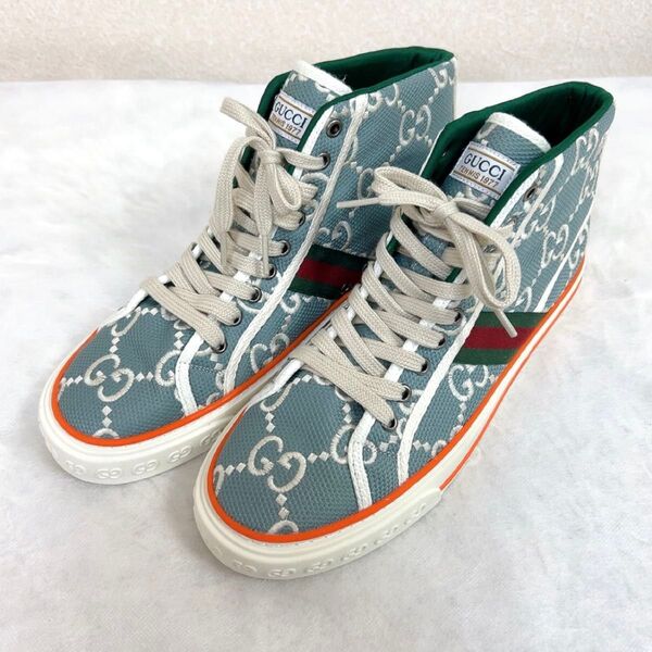 美品 GUCCI グッチ TENNIS テニス 1977 ハイカット スニーカー シェリーライン GG キャンバス 44 28cm