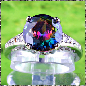 [RING] Silver Round Brilliant Rainbow Cz Mystic Rainbow CZ silver ring 12 number [ free shipping ]