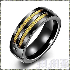 [Кольцо] Black &amp; Gold Twin Gold Wire SUS316L 7 мм Кольцо № 21 [Бесплатная доставка]