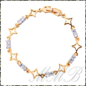 [BRACELET] 18K GOLD FILLED STAR CHAIN ラグジュアリー 星形 スター チェーン ホワイトCZ ブレスレット 190mm (7g) 【送料無料】