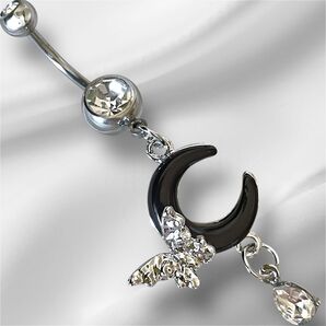 ボディピアス ダブルジュエル 月と蝶々 へそピアス
