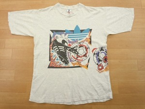 80s 90s USA製★アディダス オールド TシャツUS-M★万国旗タグ★古着 即決★h